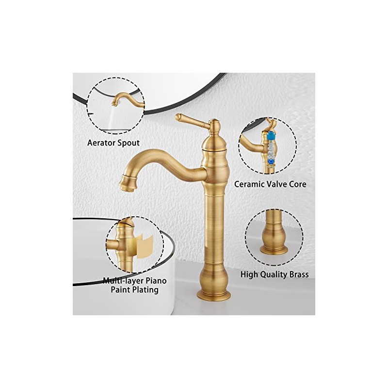360° Swivel Antique Brass Bathroom Vessel Sink Faucet Single Handle