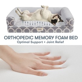 Friends Forever Harper Memory Foam Orthopedic Dog Bed, Calming Couch For Indoor Pet With Bolster, Machine Washable Extra Soft Faux Suede Removable Cover, Plush Crate Mat, 44x34x10", Grey