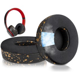 SoloWIT Cooling Gel Replacement Ear Pads Cushions for Beats Solo 2 & Solo 3 Wireless On-Ear Headphones, Earpads with High-Density Noise Isolation Foam, Added Thickness - Black Gold