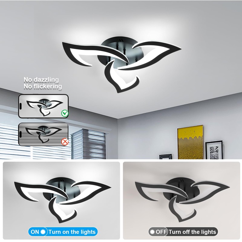 DELIPOP Modern Ceiling Light, 21W Dimmable Ceiling Lamp Remote Control,
