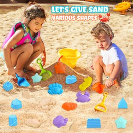 Winuoyang Beach Toys Set for Kids, 18Pcs Sand Pit Toys Play Sand Toys for Toddlers Outdoor Fun Sand Tools for Kids Girls Boys Summer Beach Games
