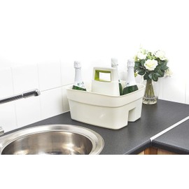 Whitefurze Kitchen Caddy with Leaf Green Insert, Plastic, Cream