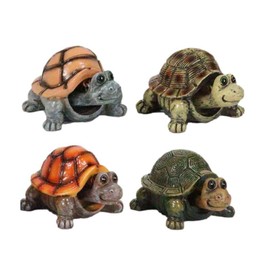 Ebros Nautical Marine Colorful Shell Sea Turtles Tortoises Bobblehead Figurines Set of 4 Symbol of Fortune and Luck Zen Feng Shui Coastal Beach Sand Turtle Tortoise Decorative Accent