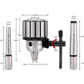 KingTool 4 Pcs Drill Chuck Set - 1/2-Inch Drill Chuck with Chuck Key with #1 (JT33-MT1) and #2 (JT33-MT2) Morse Taper Arbor