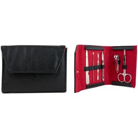 Stephanie Imports 6-Piece Manicure Grooming Kit Set in Black Faux Leather Travel Case