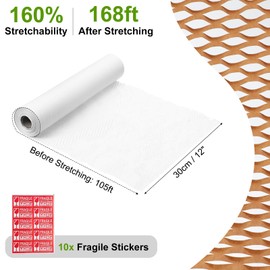 PATIKIL 12" x 105' Honeycombs Packing Paper, Packing Paper Wrap Sheets Roll with Fragile Stickers for Moving Packaging Shipping Supplies Protective, White