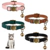 4 Pcs Leather Cat Collar Breakaway with Bell Adjustable Safety
