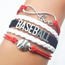 Vikitoriously Baseball Bracelet - Baseball Charm Bracelet For Adult Fans, Red, White and Black