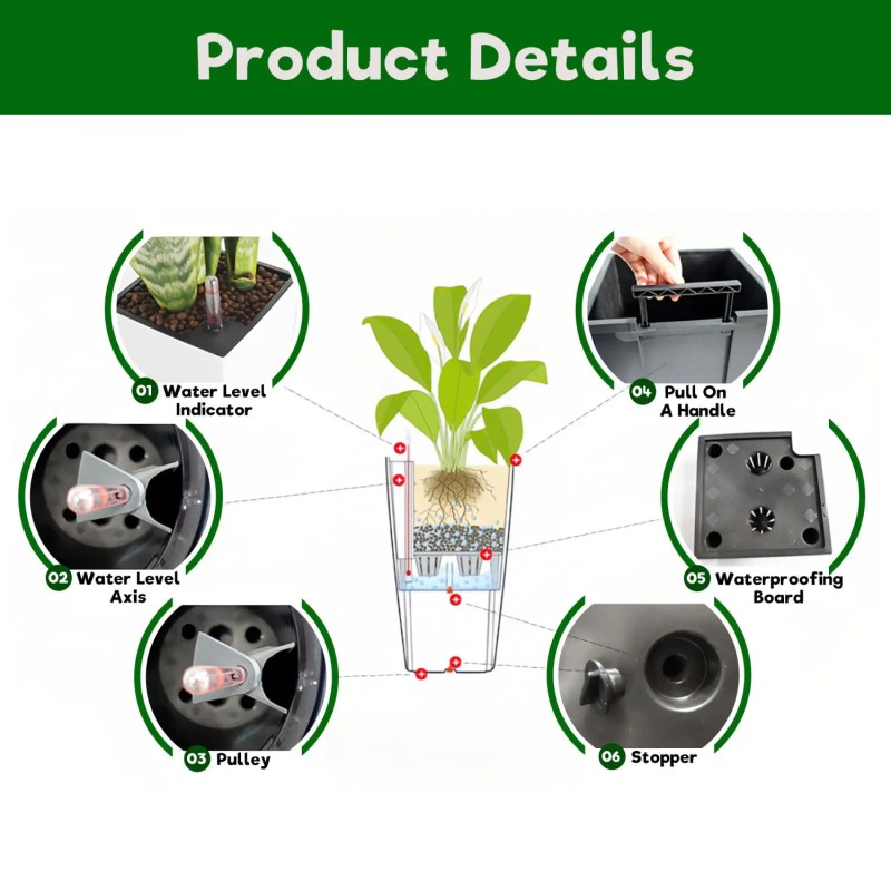 Smart Planter 22 Inch Black Square Faux Rattan Automatic Watering