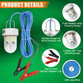 OROOTL Underwater Green Fishing Light Super Bright 40000 Lumens 12V 80W LED Fishing Light Submersible Fish Bait Finder Lamp Deep Drop for Night Fishing Crappie Snook Squid Bait Catfish, 20FT Wire