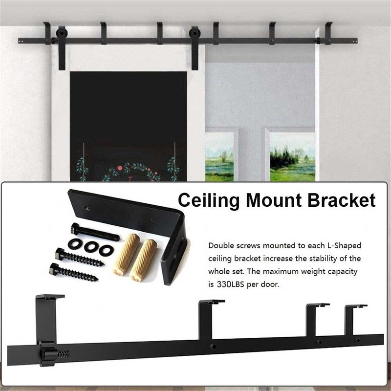 CCJH 6.6FT Ceiling Mount Bracket Sliding Barn Door Hardware Kit