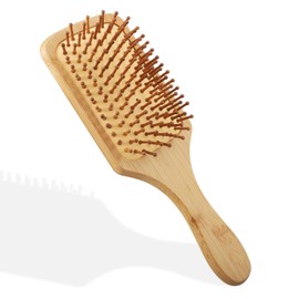 Bamboo Hair Brush Wood with Natural Pins, Bamboo Brush, Wooden Massage Comb, Round Bamboo Comb, Antistatic, Anti-Frizz for Women, Men and Children, (Square)
