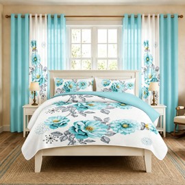 Queen Size Bedspread Set 9 Pieces, Sapphire Flower