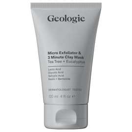 Geologie Micro Exfoliator & Clay Mask | 3-in-1 Deep Cleansing Face Wash, Pore Refining Mask & Skin Exfoliant | Tea Tree & Eucalyptus Scent For Men & Women | 4 fl oz