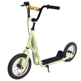 BALINGE Big Wheel Kick Scooter 12 Inch Youth Scooter for Kids/Youth/Teen Huge Ultra-Smooth 2 * 12" Wheels Air-Filled Tires Ride On Toy for Age 6+，Adjustable Height Scooter，Light Yellow
