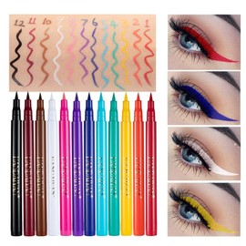 Bluemega 12 delineadores De Ojos Líquido De Colores Arco Iris, Lápiz Delineador De Ojos Resistente Al Agua, Juego De Delineador De Ojos Líquido Mate, Kit De Regalo De Maquillaje De Ojos De Larga