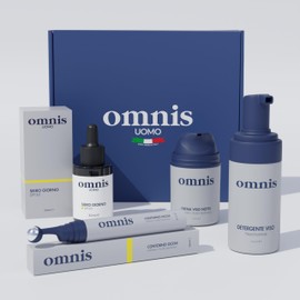 Komplettes Kit Skincare Omnis Uomo Anti-Falten, Reiniger, Augenkontur, Tages-Serum SPF30, Nachtcreme, alles Made in Italy