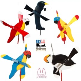 Amish Handmade PUFFIN WIND SPINNER - Amish Handmade Whirlybird Weather Resistant Whirligig USA