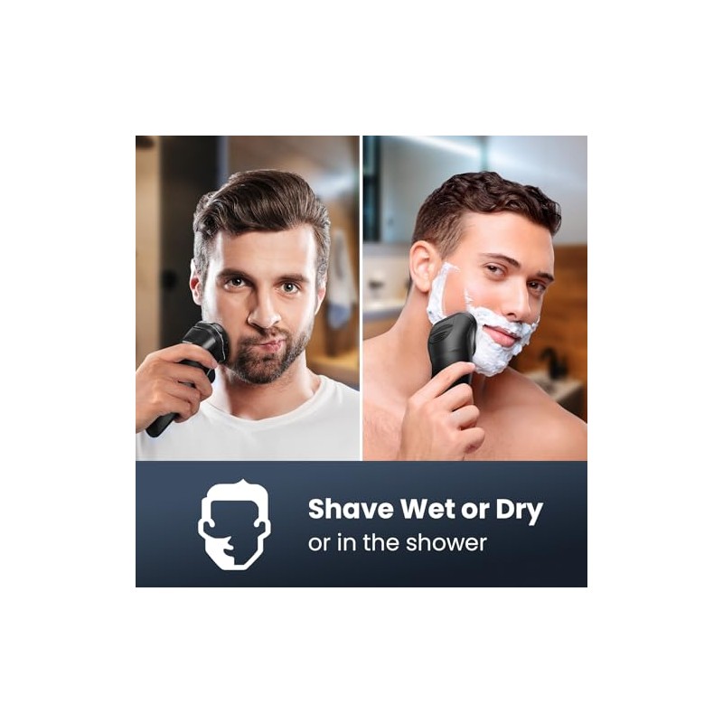 Electric Razor for Men Cordless: Wet/Dry Rotary Shaver Waterproof -