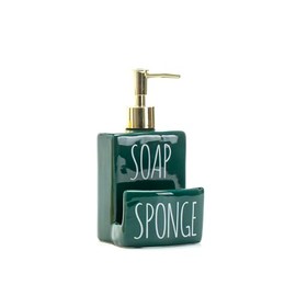 Ceramic soap Dispenser with Sponge Holder for Kitchen Sink Bathroom Counter top Storage and Organization (Green)