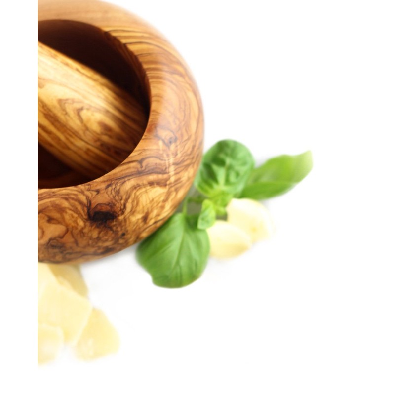 Round Mortar with Pestle Olive Wood 14 cm