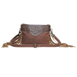 Myra Bag Mocha Dash Hand-Tooled Crossbody Bag for Women S-5749, Multicolored