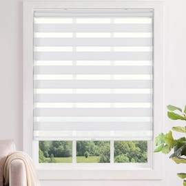 LazBlinds No Tools No Drill Cordless Zebra Blinds for Windows, Dual Layer Light Control for Day and Night, Light Filtering Privacy Roller Blinds and Shades for Home, 20" W x 48" H, White