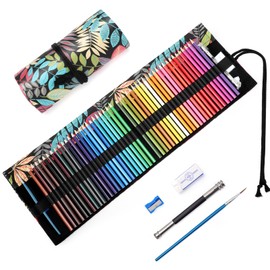 TOYESS 48 Colouring Pencils Set with Portable Canvas Pencil Wrap Case, Wood-Free Coloured Pencils with Roll Up Canvas Pouch Package for Adults Colouring Books and Children Sketching, Rainforest