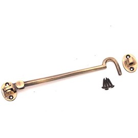 8" (200mm) Antique Heavy Duty Brass Cabin Hook & Eye Silent Catch/Latch/Holder/Back Gate/Shed/Patio Door
