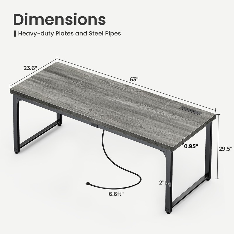 Huuger 63 Inch Desk with Power Outlets & USB-C, Deeper