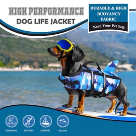 Large Dog Life Jacket Shark, Dog Swimming Safety Vest with Reflective Stripes & Rescue Handle, Adjustable High Buoyancy S/M/L Dog Swim Life Preserver for Water at Pool, Beach, Boating Camo Pink XS