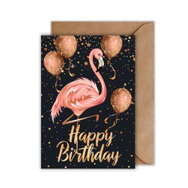 WBdesignz Flamingo Birthday Card with Envelope – Elegant Birthday Card Wife Greeting Card for Birthday Girlfriend Happy Birthday (A6)