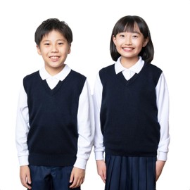 WELL-BE School Vest, Plain, Wool Blend, Anti-pilling, Knit, Navy, Elementary School, Middle School, High School, Cold Protection, Cooling Protection, Uniform, School 120, 130, 140, 150, 160, 170, navy