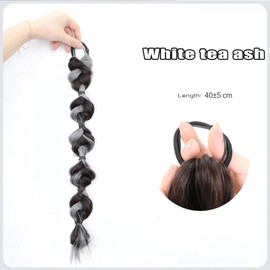 auwiyd 2 PCS Synthetic Twist Ponytail High Elastic Wig Grey and Black Long Braided Ponytail Extension for Women and Girls with Hair Tie Fashion Double Ponytail Wigs