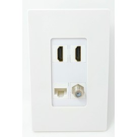 RiteAV - 2 x HDMI and 1 x Ethernet Cat5e and 1 x Coax Cable TV F Type Port Screwless Wall Plate - White