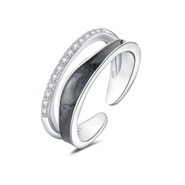 Sterling Silver Rings for Women, Thumb Rings for Women Adjustable Rings for Women Black Rings Women, Eternity Rings Wedding Band for Her Anniversary Valentines Christmas