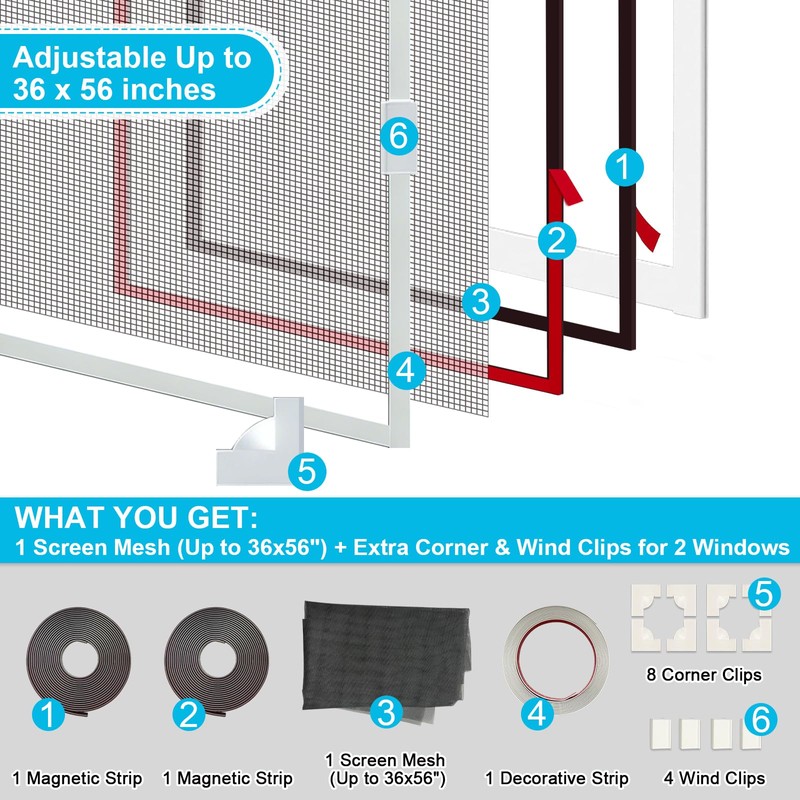 Magnetic RV Window Screen, Max 36 x 56" + Corner