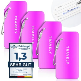 Travely Premium Luggage Tag - Easy to Recognize, Robust & Safe - Includes Name Plate and Privacy Protection I Versatile and Practical Address Tag, Name Tag & Luggage Tag