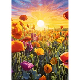 DPHERO DIY Mohn Blumen Diamant Painting Kits Bilder für Erwachsene Anfänger,5D Sonnenuntergang Diamond Painting Set,DIY Runde Steine Diamant Kunst Kits, Blumen Diamant Art für Zuhause Dekor 30x40 cm