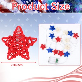 JUNEBRUSHS Red White and Blue Star Lights 4th of July Decorations, 15FT 30 LED 3D Star String Lights with Batteries Compatibility for Memorial Day Decorations Patriotic Decor