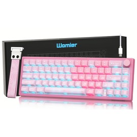Womier - Teclado 60% QMK/VIA, teclado mecánico para juegos rosa, cremoso, montaje en junta intercambiable en caliente, teclado de jade con cable RGB y jalea translúcida (VK66 PRO- jalea)