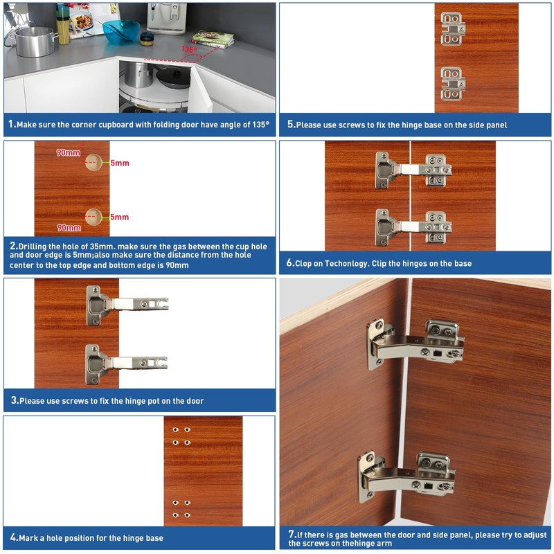 TamBee 1 Pair 45 Degree Hinges Soft Close Cabinet Corner