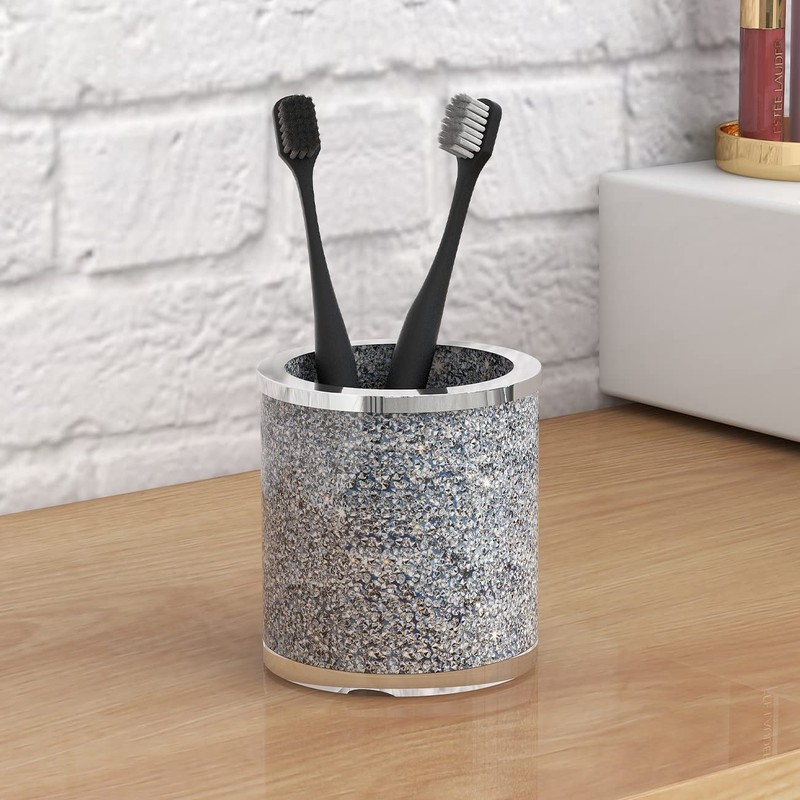 SHYFOY Bathroom Accessories Set, 3 Piece Silver Crystal Crushed Diamond