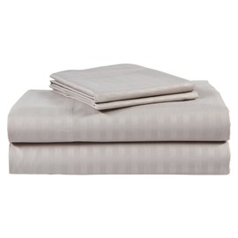 Ruthy's Textile 300 Thread Count 100% Cotton Sateen Dobby Stripe Sheet Set, King, Silver