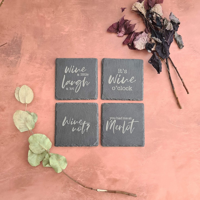 Wine Themed Natural Slate Coasters (set of 4)