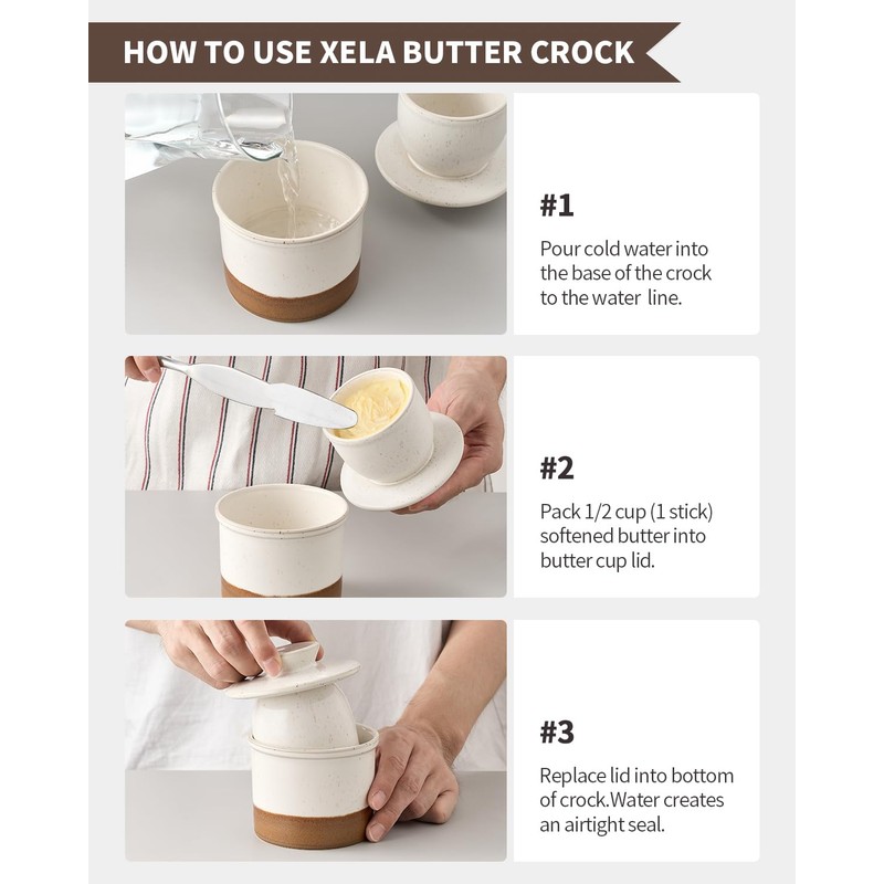 XELA Ceramic Butter Crock, The Original Reactive Two-Colour Glaze, Butter