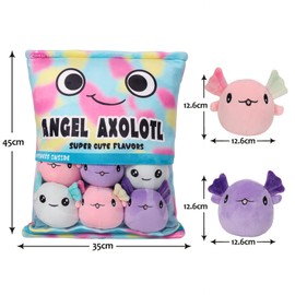 Axolotl Plush Pillow, Cute Axolotl Pillow with Axolotl Plushies, Bag of Axolotl Stuffed Animal Dolls, Stuffed Axolotl Gift for Kids, Cute Plush Axolotl Toy for Birthday, Christmas (Colorful Axolotl)