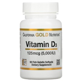 California Gold Nutrition Vitamin D3 Supplement Support for Healthy Bones & Teeth - Immune System Support - Gluten Free, Non-GMO - 125 mcg (5,000 IU) - 90 Fish Gelatin Softgels
