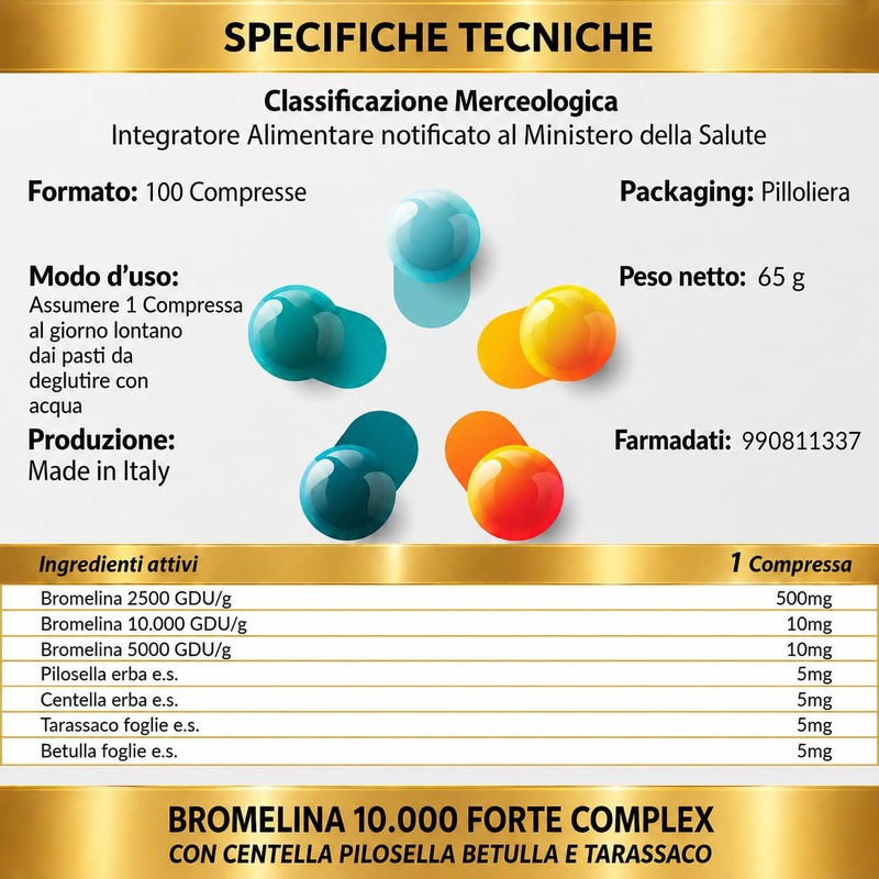 BROMELINA 10.000 GDU/g GASTROPROTETTA CON BROMELINA 5000 GDU/g CENTELLA PILOSELLA