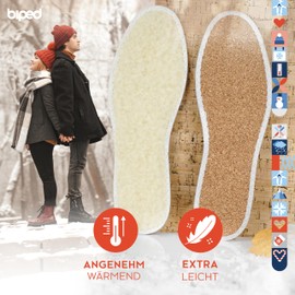 biped 2 Pairs of Insoles with Real Sheep's Wool and Natural Cork - Warm and Insulating - Natural Thermal Wool Shoe Insoles for Winter Shoes and Boots z2736 - beige, size: 43